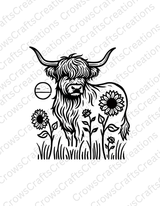 Sunflower, Highland cow SVG Digital Design
