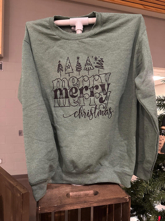 Merry Merry Merry Christmas Glitter Crewneck