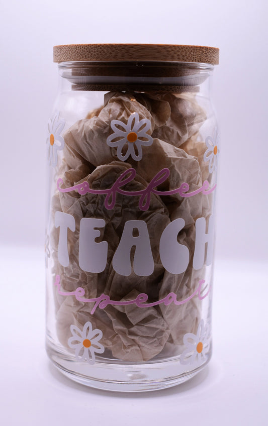 Coffee Teach Repeat Beer Glass Can