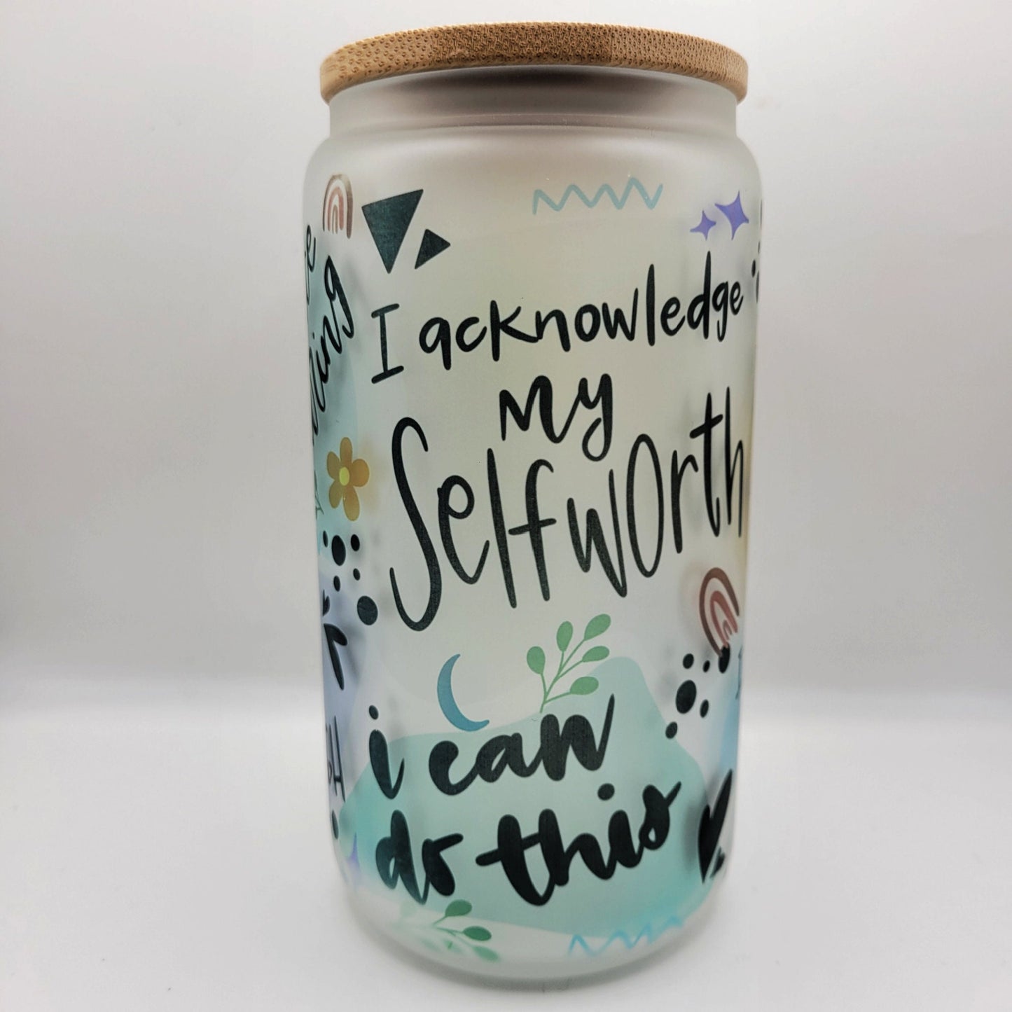 Self Worth Affirmations Glass Can Cup