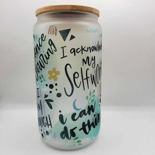 Self Worth Affirmations Glass Can Cup