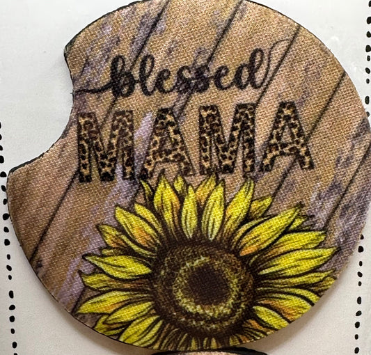 Blessed mama sunflower car coaster