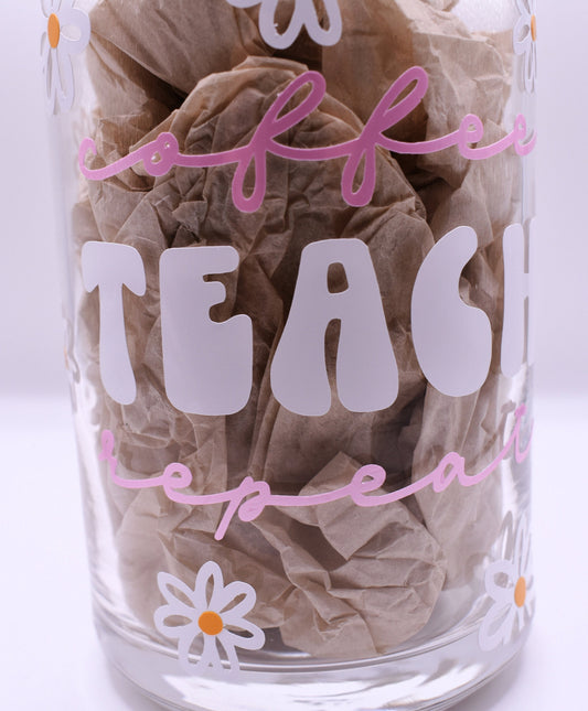 Coffee Teach Repeat Beer Glass Can