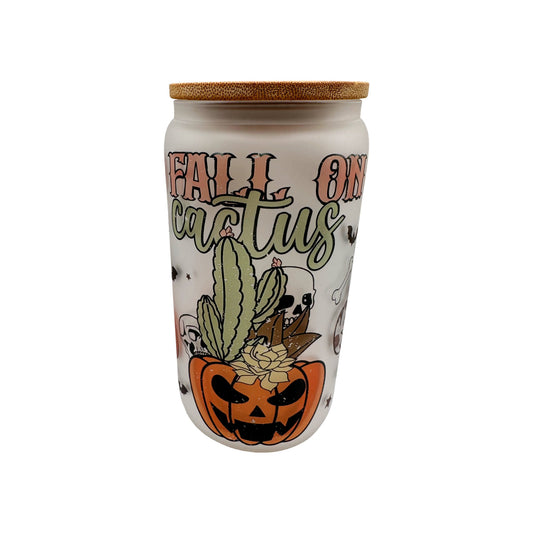 Go Fall On A Cactus Halloween Glass Cup
