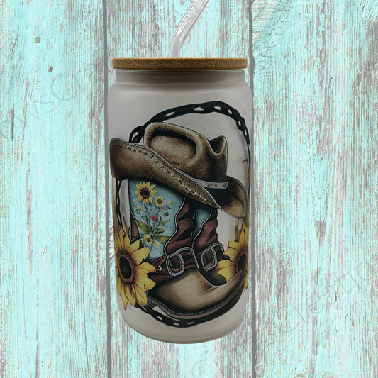 Sunflower Western Glass Cup