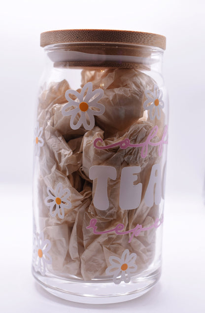 Coffee Teach Repeat Beer Glass Can