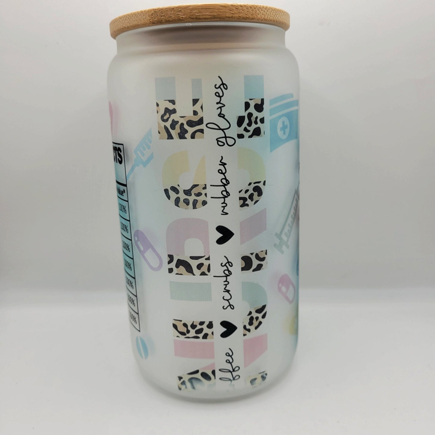 Blonde Hair Blue Scrub Nurse Glass Can Cup