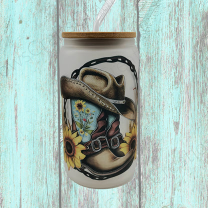 Sunflower Western Glass Cup