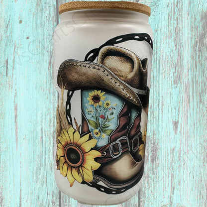 Sunflower Western Glass Cup