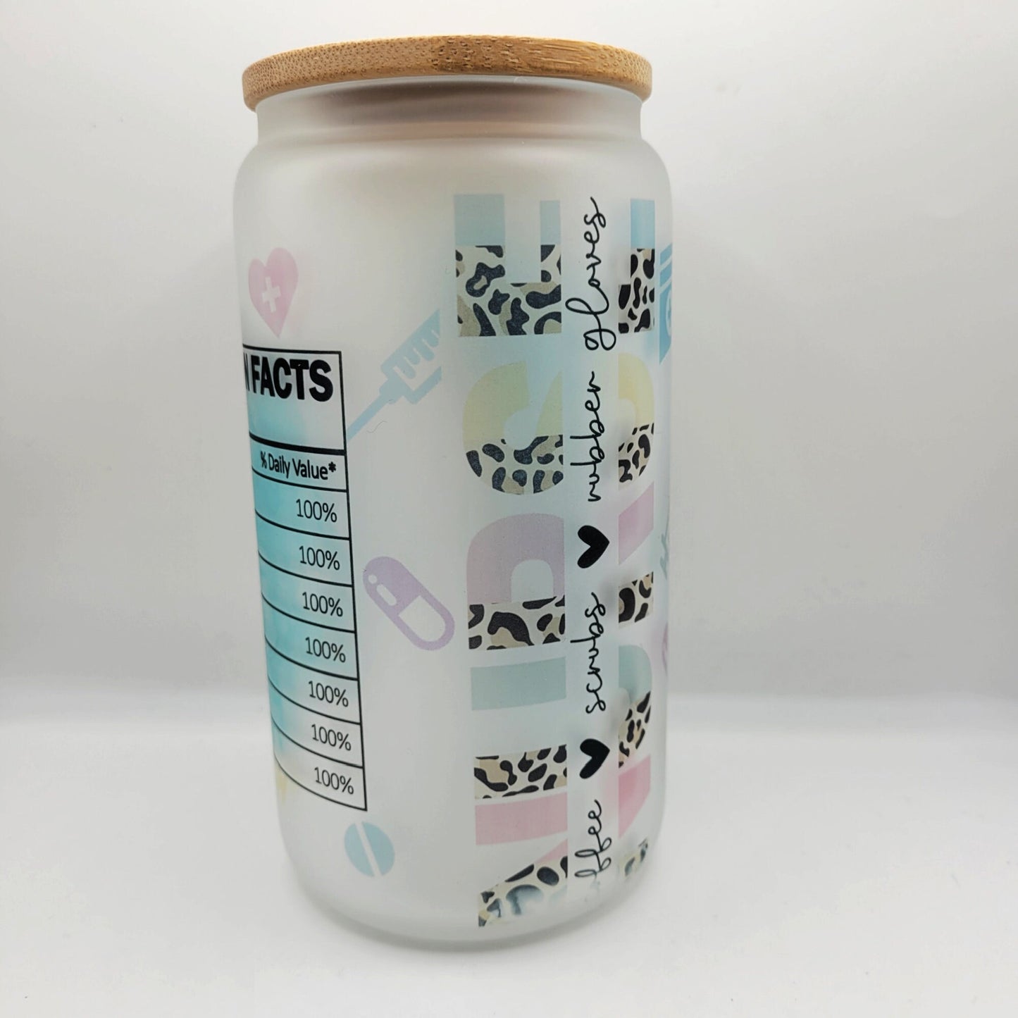 Blonde Hair Blue Scrub Nurse Glass Can Cup